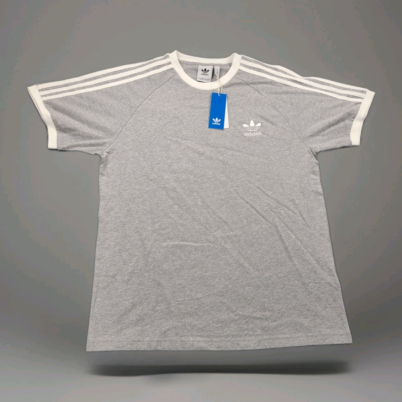adidas ORIGINALS CALIFORNIA 3 STRIPES TREFOIL HEATHER GREY Tee Men's Large NWT gallery