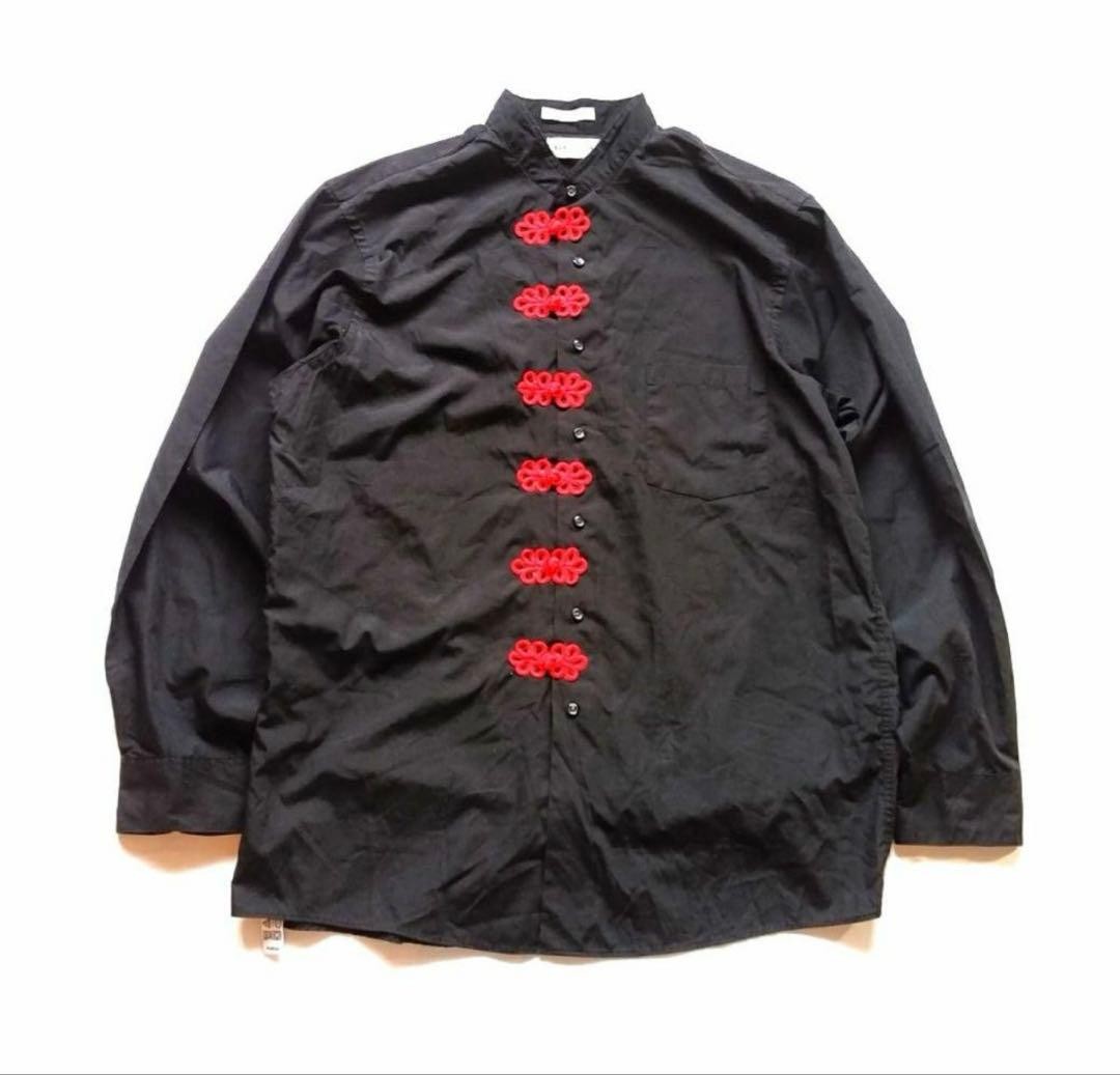 Vintage 90s Mexico Made China Remake Band Collar Shirt Black Red Frog L gallery