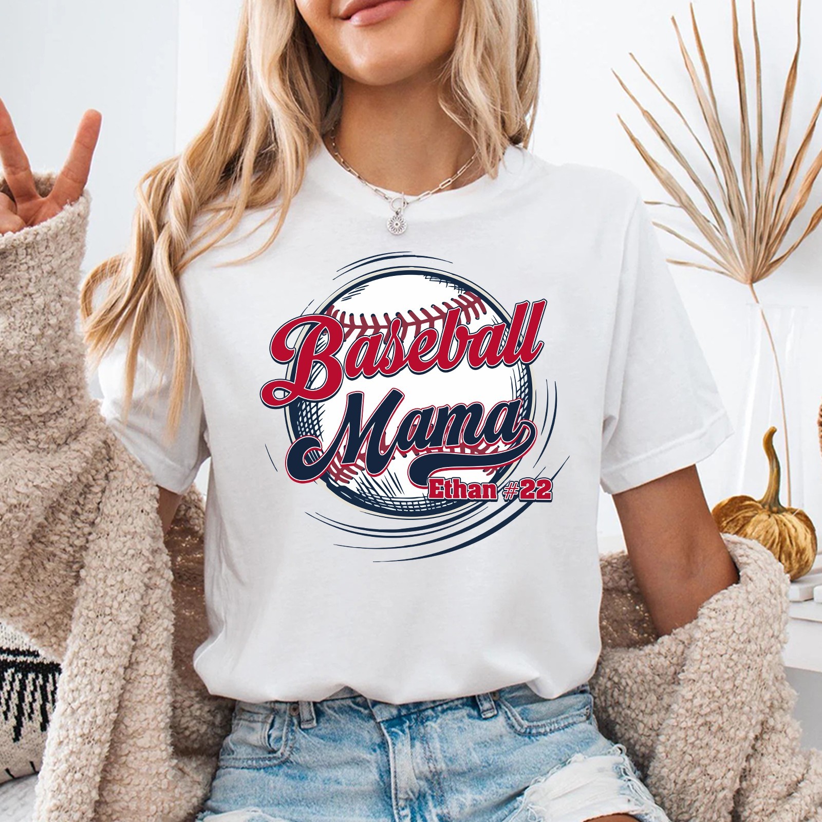 Personalized Baseball Mama Shirt Custom Player Name Number Sport Mother Gift Tee gallery