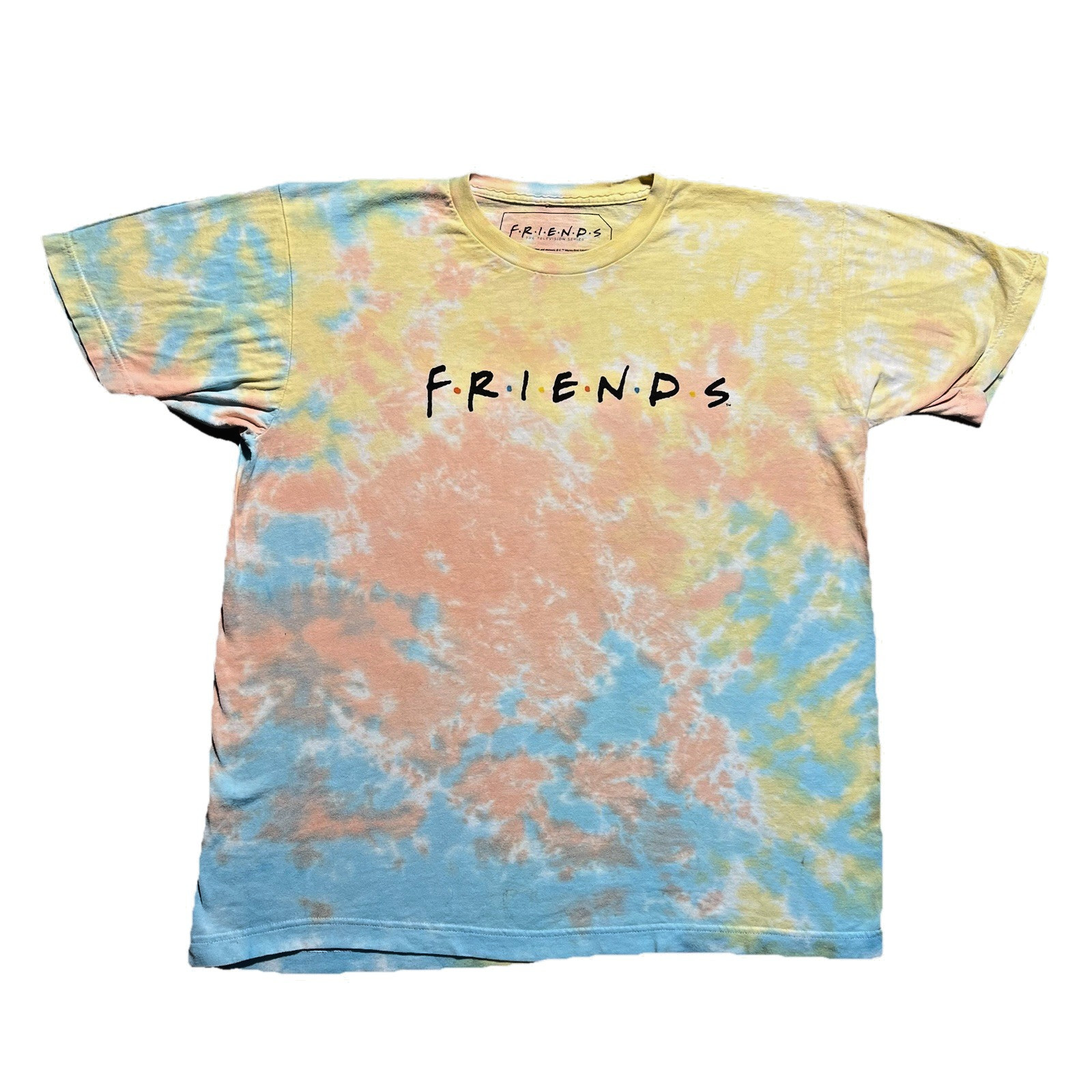 Friends T Shirt Mens L Colorful Rainbow Tie Die Retro 90s TV Show Logo Spell Out gallery