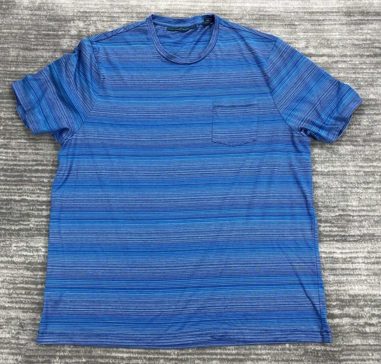 Perry Ellis Men’s Short Sleeve Blue Striped Shirt XXL gallery