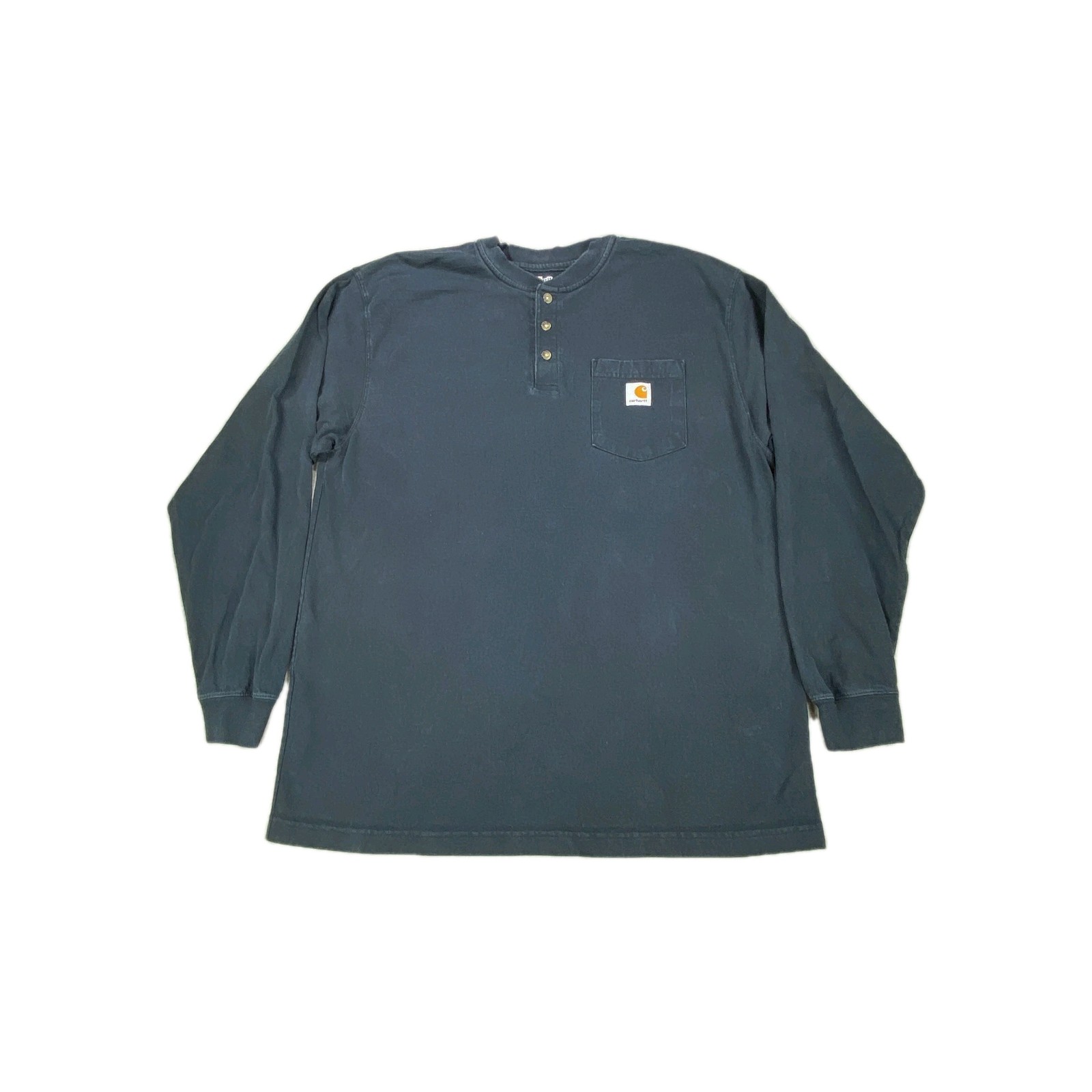 Carhartt Henley Shirt Mens Large Black Loose Fit Heavyweight Ribbed Knit Cuff