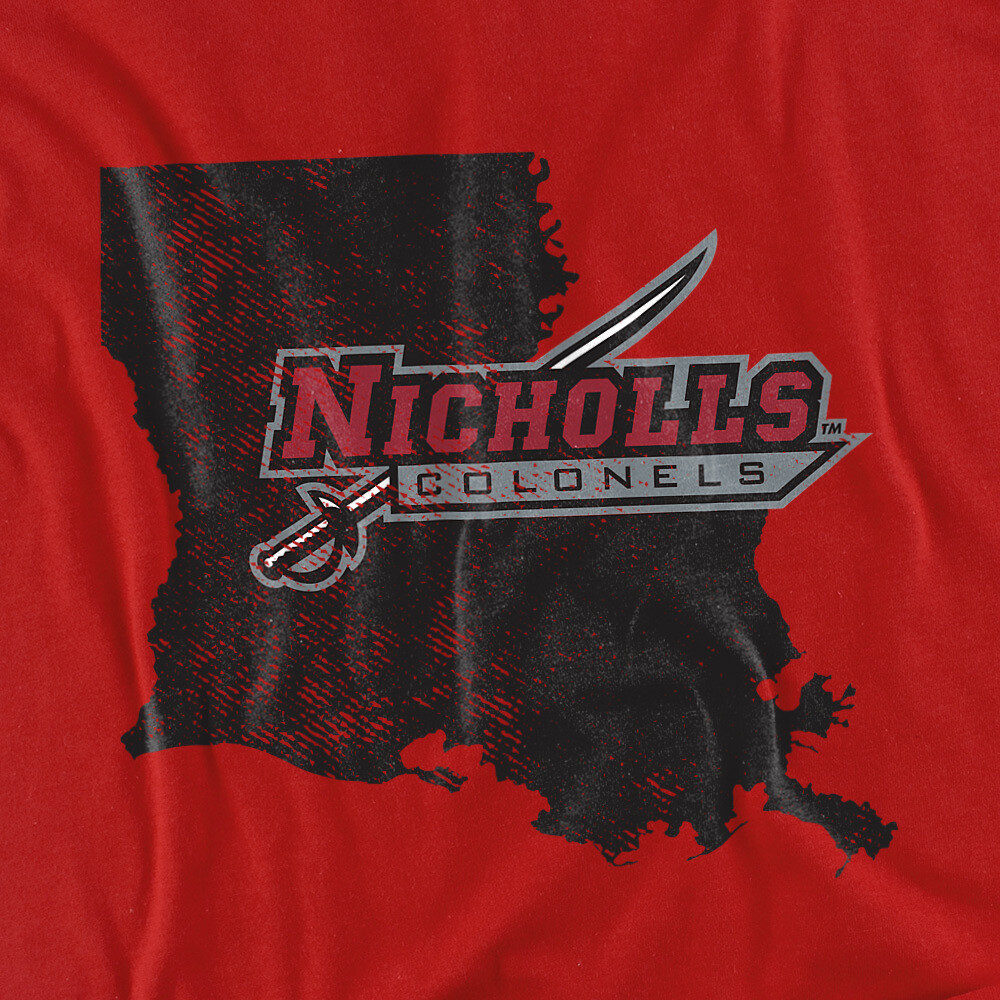 Nicholls State University Adult T-Shirt State Shape, Red, S-5XL gallery