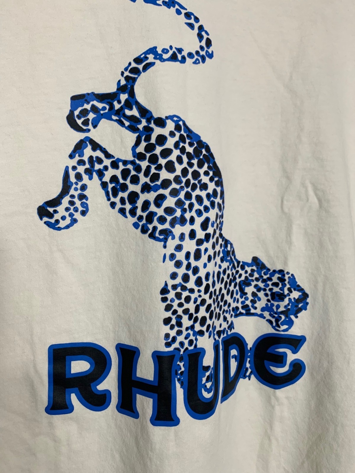 Rhude Mens Cream Blue And Black Leopard T-Shirt Size Large EUC Made In USA gallery
