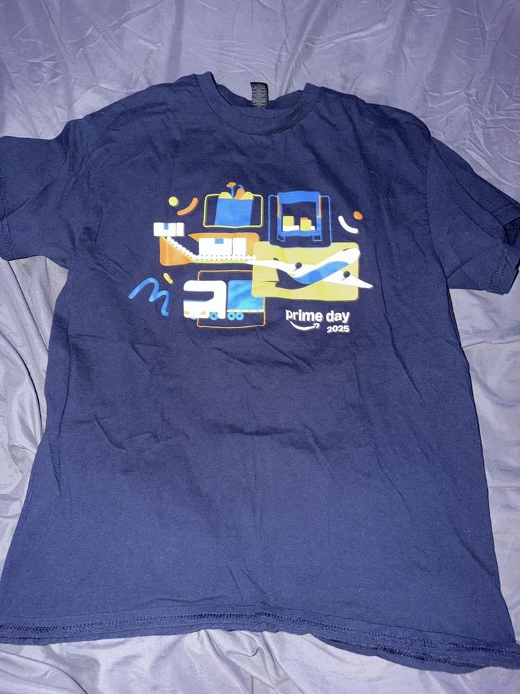 Amazon Prime Day 2025 Graphic T Shirt Navy Blue Heavy Cotton Men’s Medium