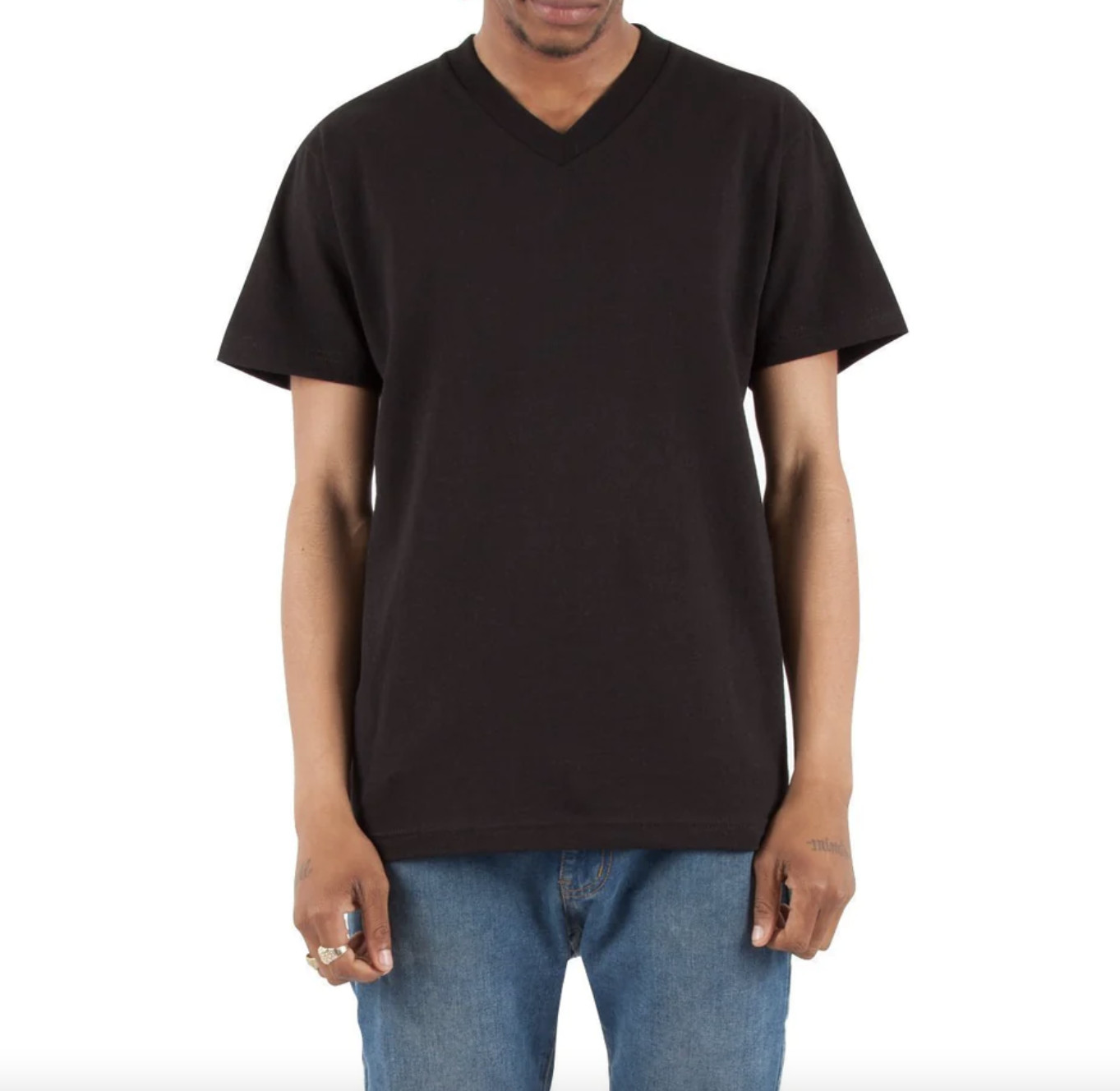 Shaka Wear V-neck Solid Short sleeve Cotton T-shirt Heavy knit White Black S-5X gallery