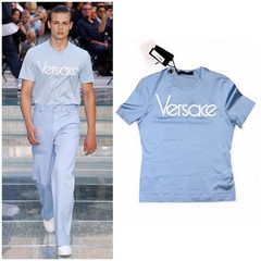VERSACE NWT 90’s Tribute Runway Blue Logo Tee Shirt Small Collectible Designer
