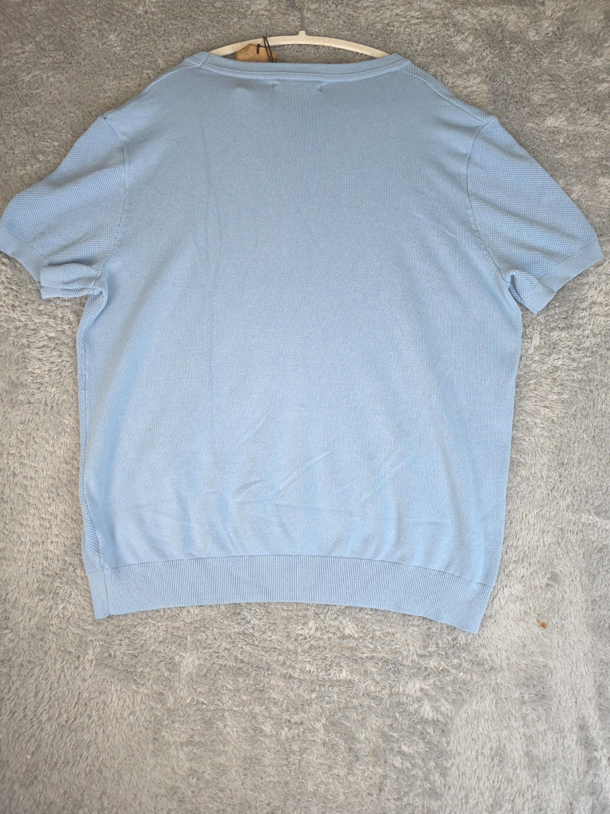 PJ PAUL JONES Mens Knitted T-Shirt Ribbed Cuff Crew Light Academia Blue 2XL gallery