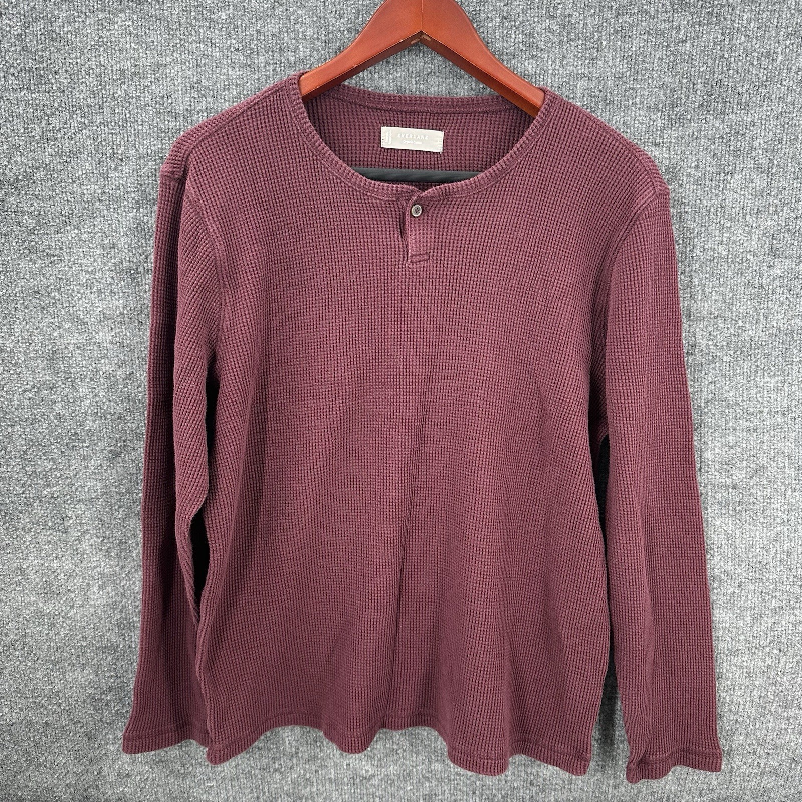 Everlane Thermal Shirt Mens Large Organic Cotton Wine Henley Pullover Waffle