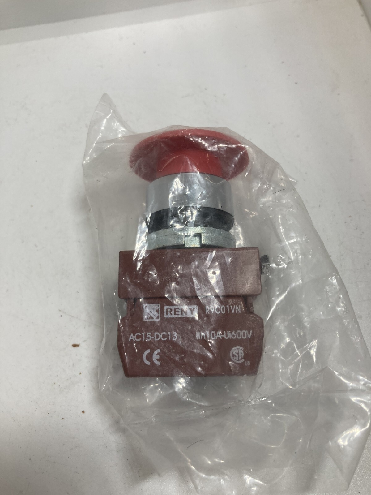 RENY RED PUSHBUTTON MUSHROOM WITH R9C01VN CONTACT BLOCK NIB