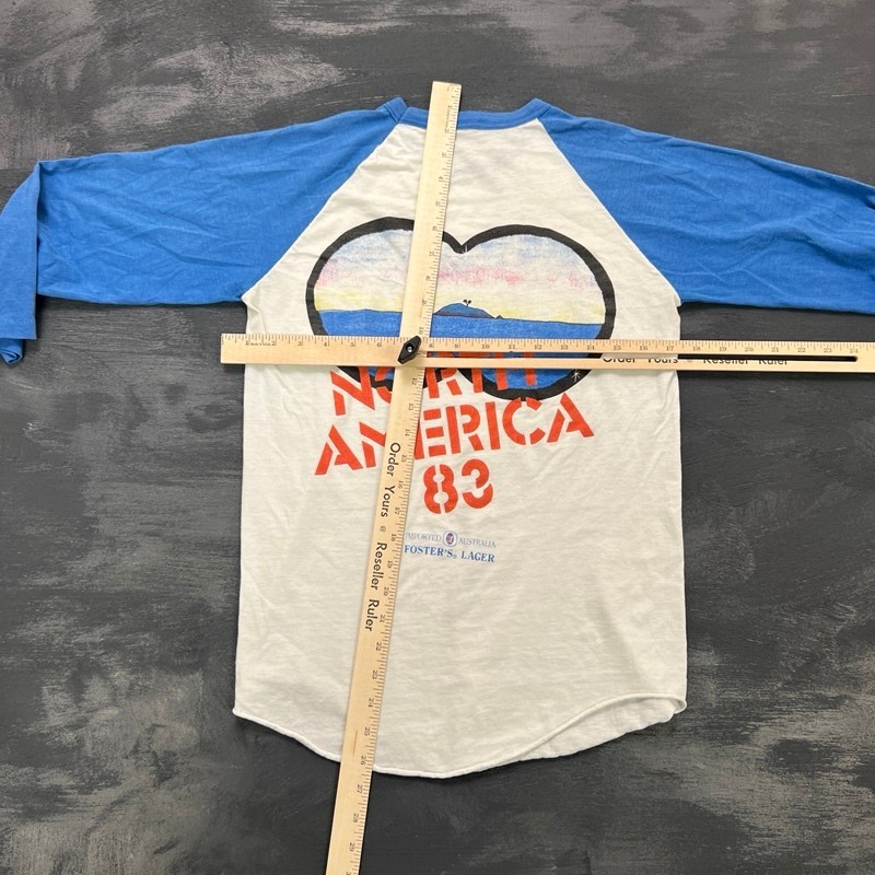 Vintage Men At Work Shirt Mens Small White 1983 Cargo Tour Raglan USA gallery