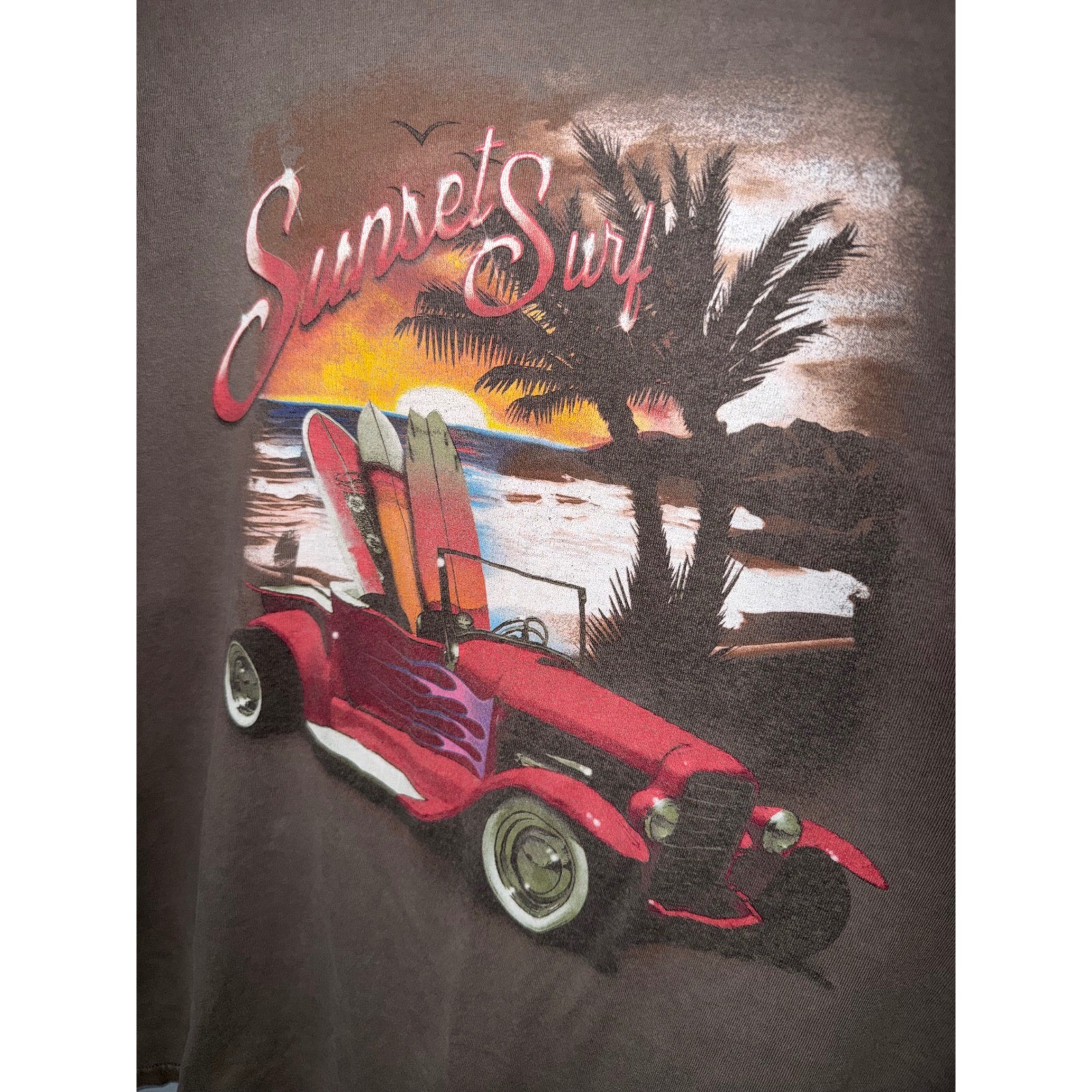Gildan Sunset Surf T Shirt 2XL Vintage Car Surfboard Beach Graphic Tee gallery