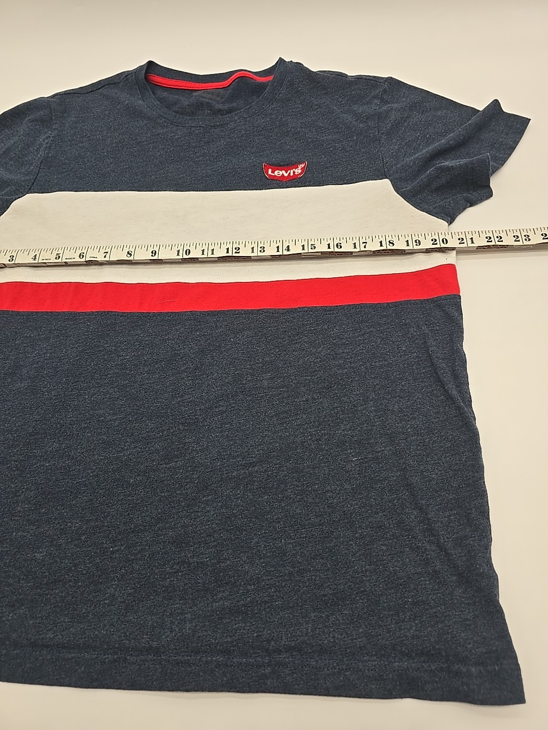 Levis T-Shirt Men Large Blue Logo Crewneck Striped Tee.#34463 gallery
