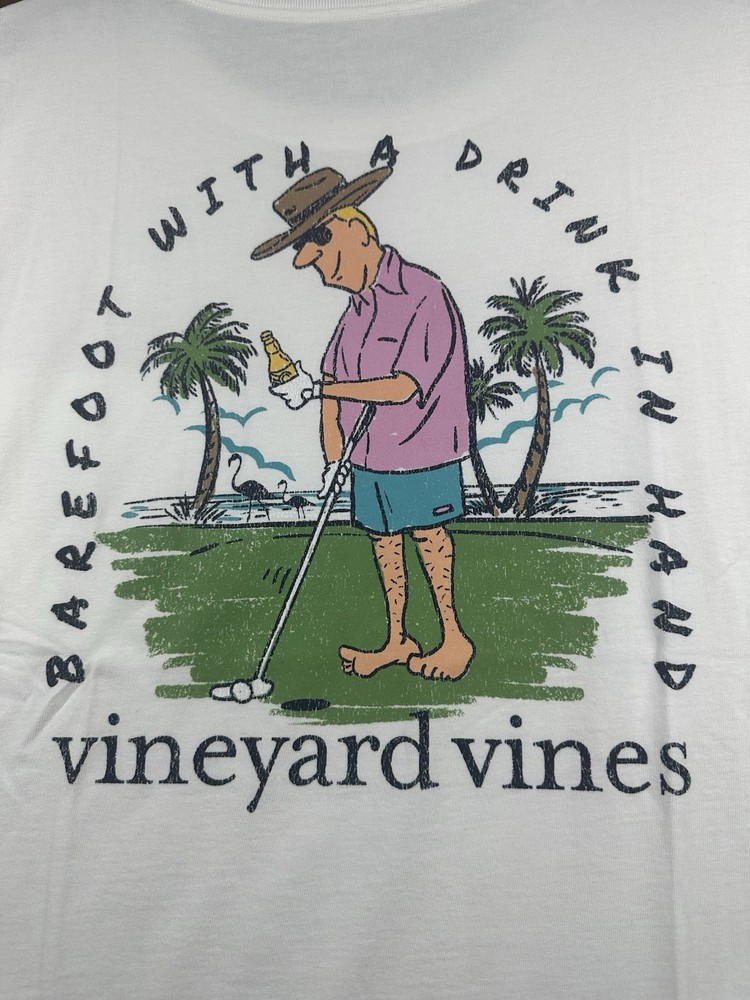 Vineyard Vines Men’s 2XL Barefoot With A Drink White Cap Pocket T-Shirt NWT