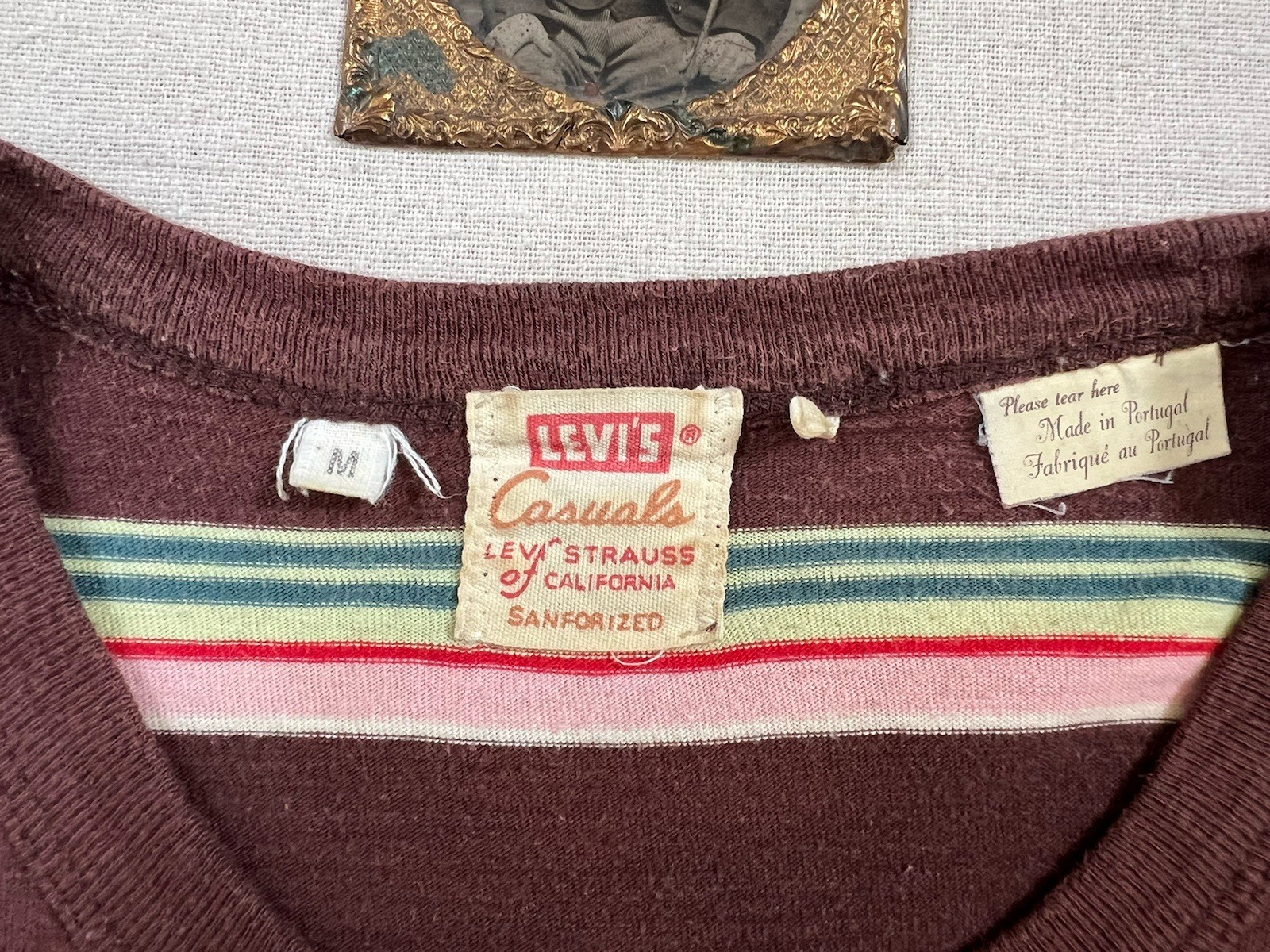 LVC T-Shirt M Levi's Vintage Clothing 50s 60s Casuals Brown Stripe Single Stitch gallery