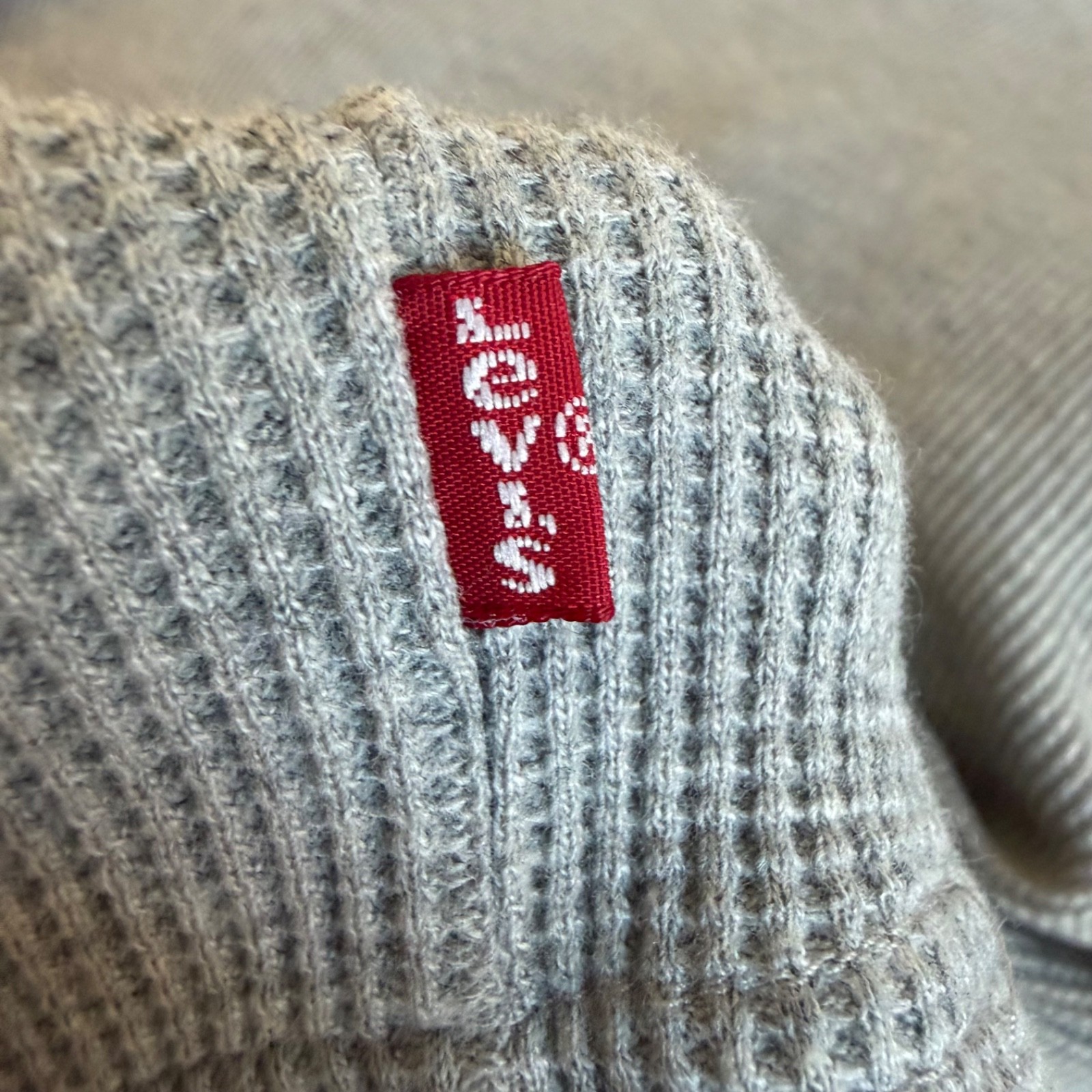 Levi's Henley Shirt Mens XL Long Sleeve Waffle Knit Thermal Gray gallery