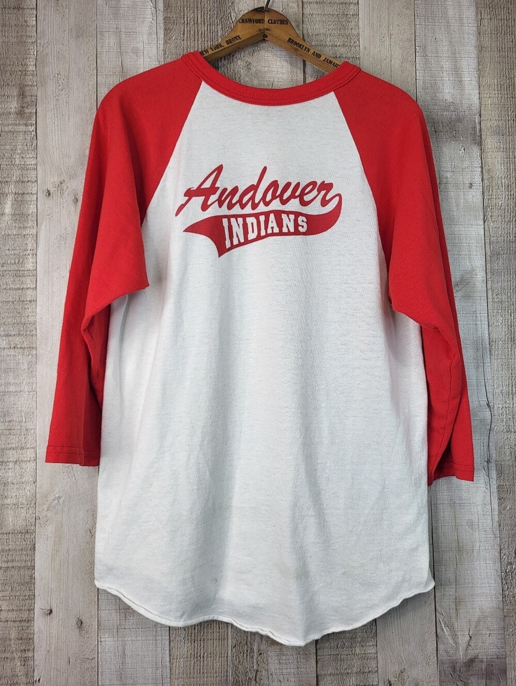Andover Indians White and Red Raglan Long Sleeve Baseball Tee. Medium. gallery
