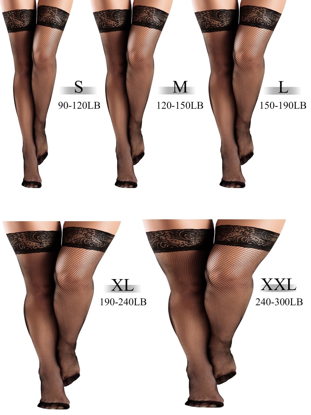4 Pairs Fishnet Thigh High Stocking for Women Silicone Lace Top Sheer Over Kn... gallery