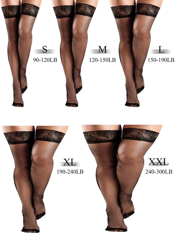 4 Pairs Fishnet Thigh High Stocking for Women Silicone Lace Top Sheer Over Kn... gallery