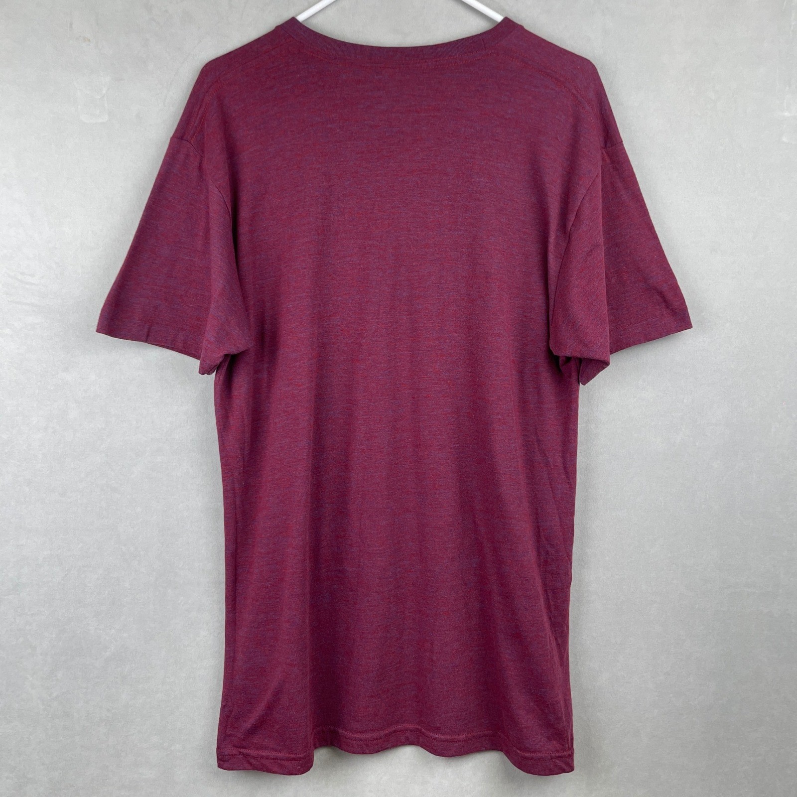 American Apparel Mens Track Shirt Heather Burgundy Tri-Blend Crew Tee L USA Made gallery