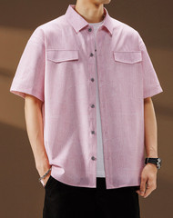 Men’s new printed square neck short sleeved shirt casual shirt