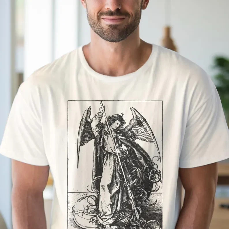 Saint Michael Slaying Dragon T Shirt Renaissance Art Tee Angel Defeats Devil Shi gallery