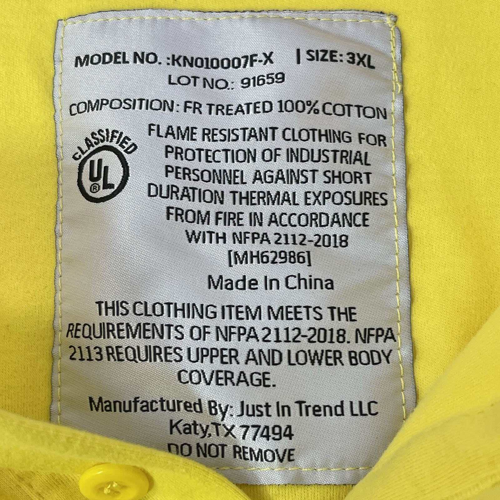 Just In Trend 3XL Men’s Safety Yellow FR Long Sleeve T-Shirt 100% Cotton gallery