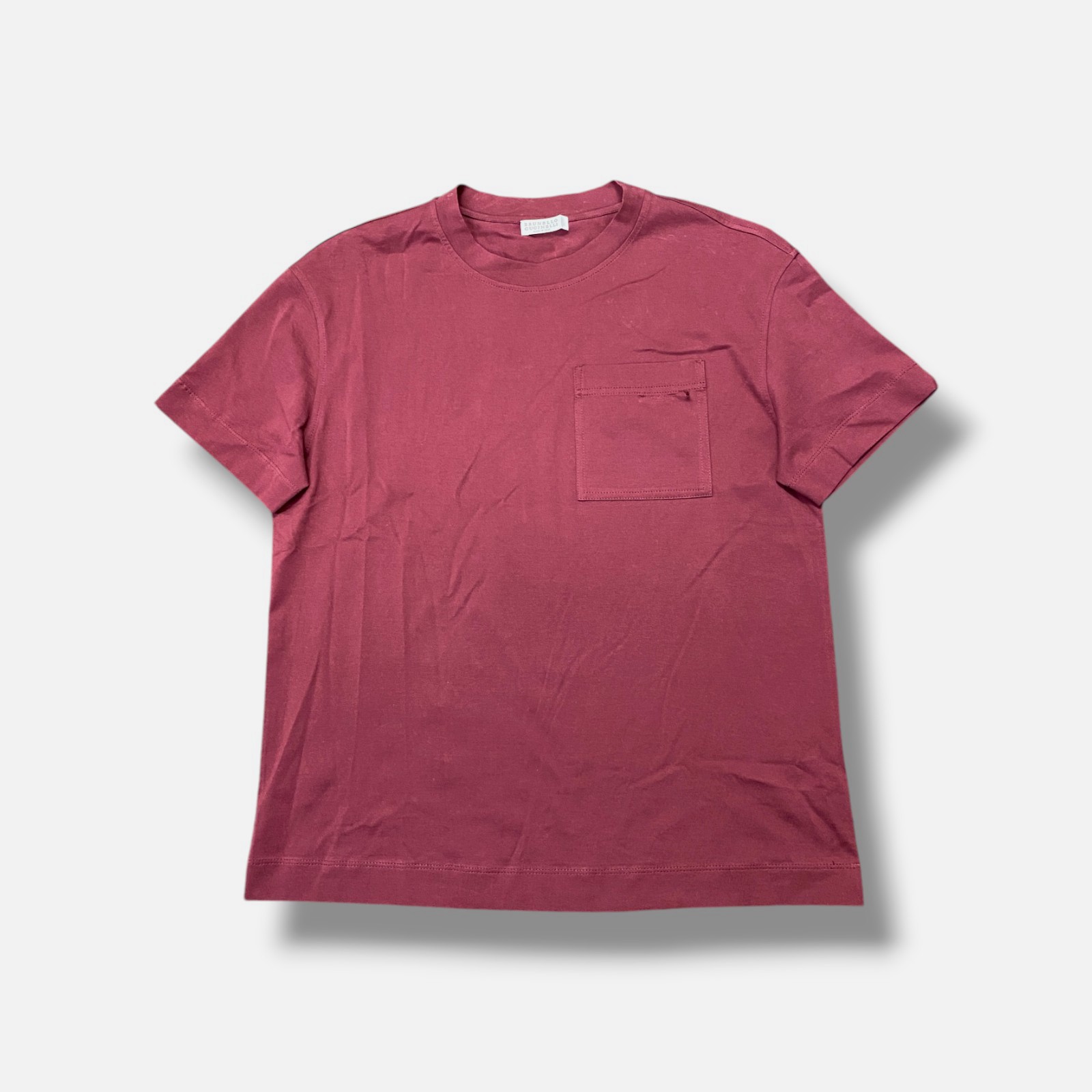 Brunello Cucinelli Men’s Red Crew-Neck Monili Pocket T-Shirt Size M