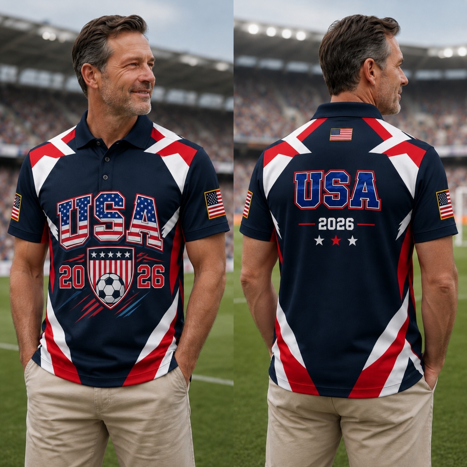 USA Soccer 2026 Golf Shirt Men Patriotic American Flag Soccer Fan Polo (S-5XL) gallery