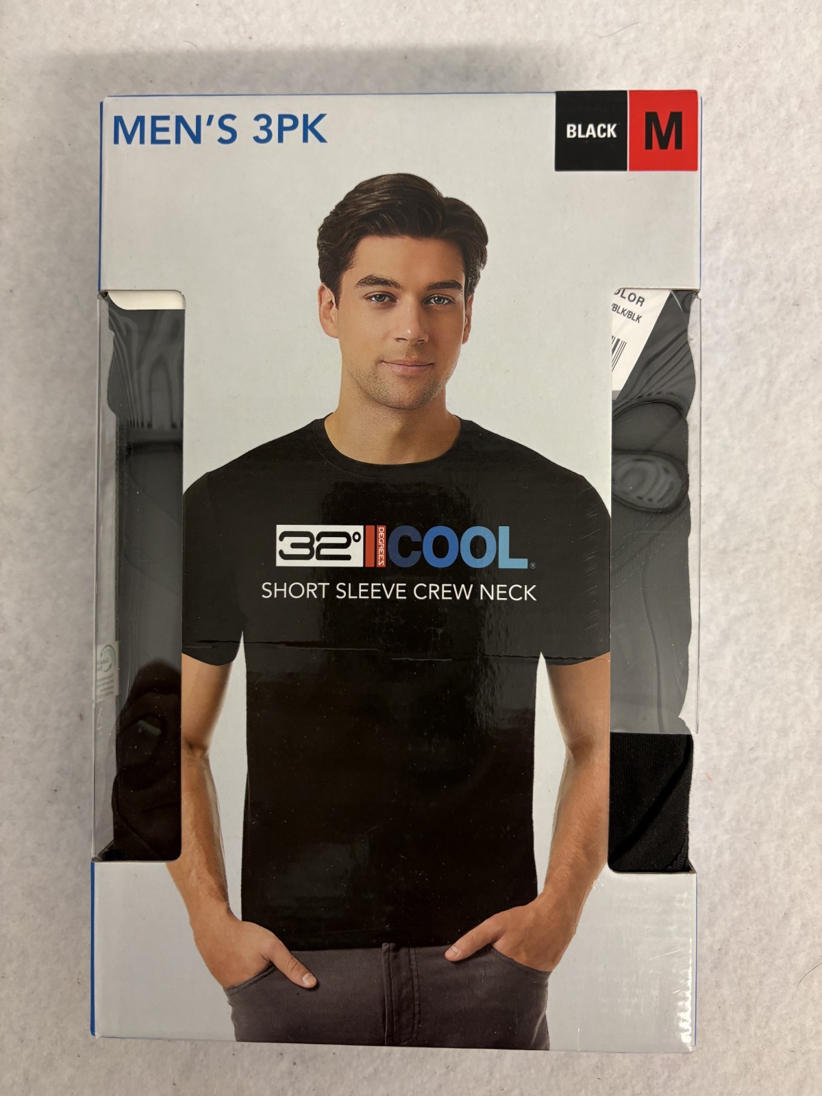 32 Degrees Cool Men’s T-Shirt 3 Pack Quick Dry Stretch Crew Neck New Black