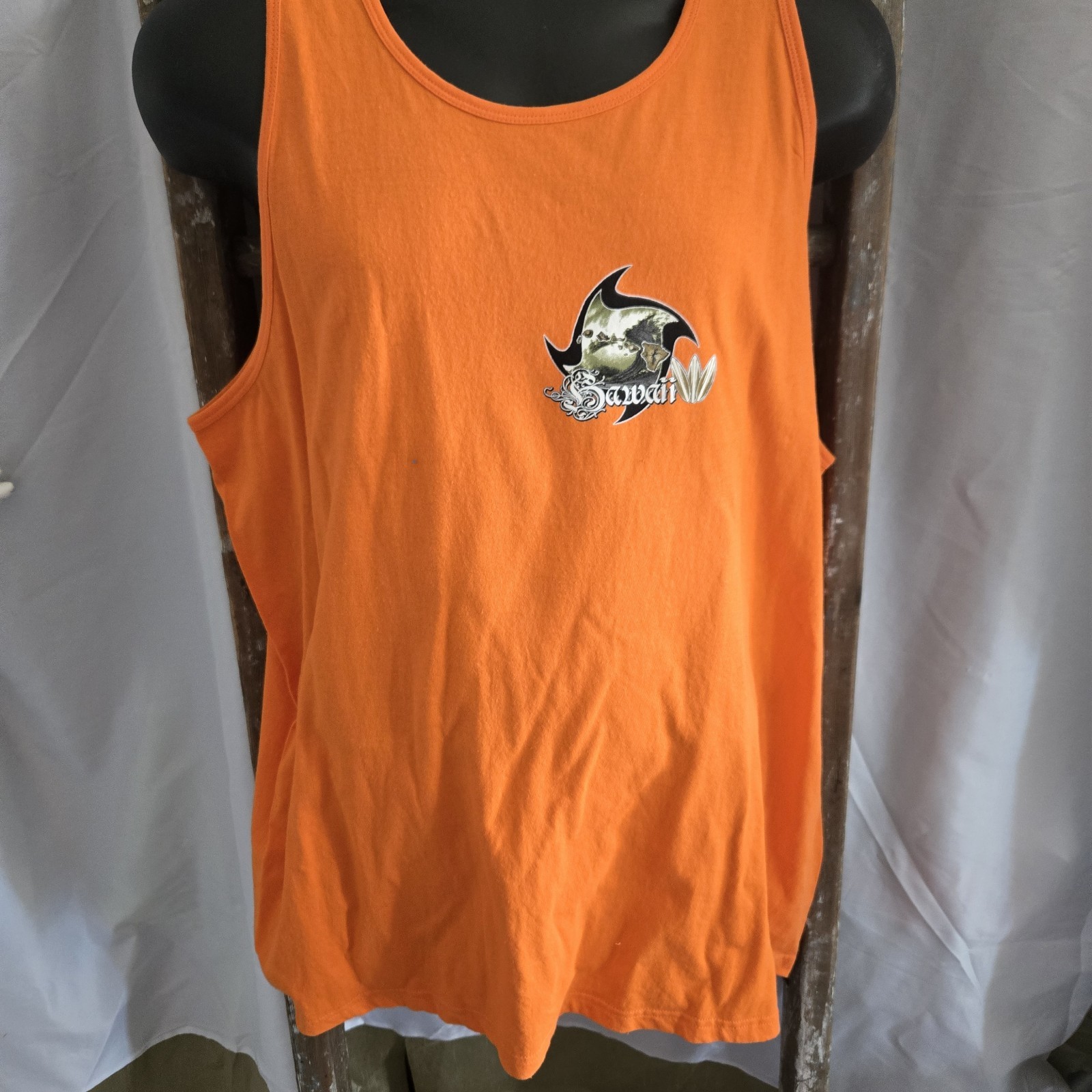 Y2K Vintage Hawaii Surf T Shirt Orange XL Altered Sleeveless See
