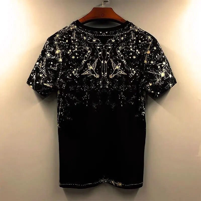 New Fashion Trend Sequined Summer Short Sleeve Luxury Men Black Pullover T-Shirt gallery