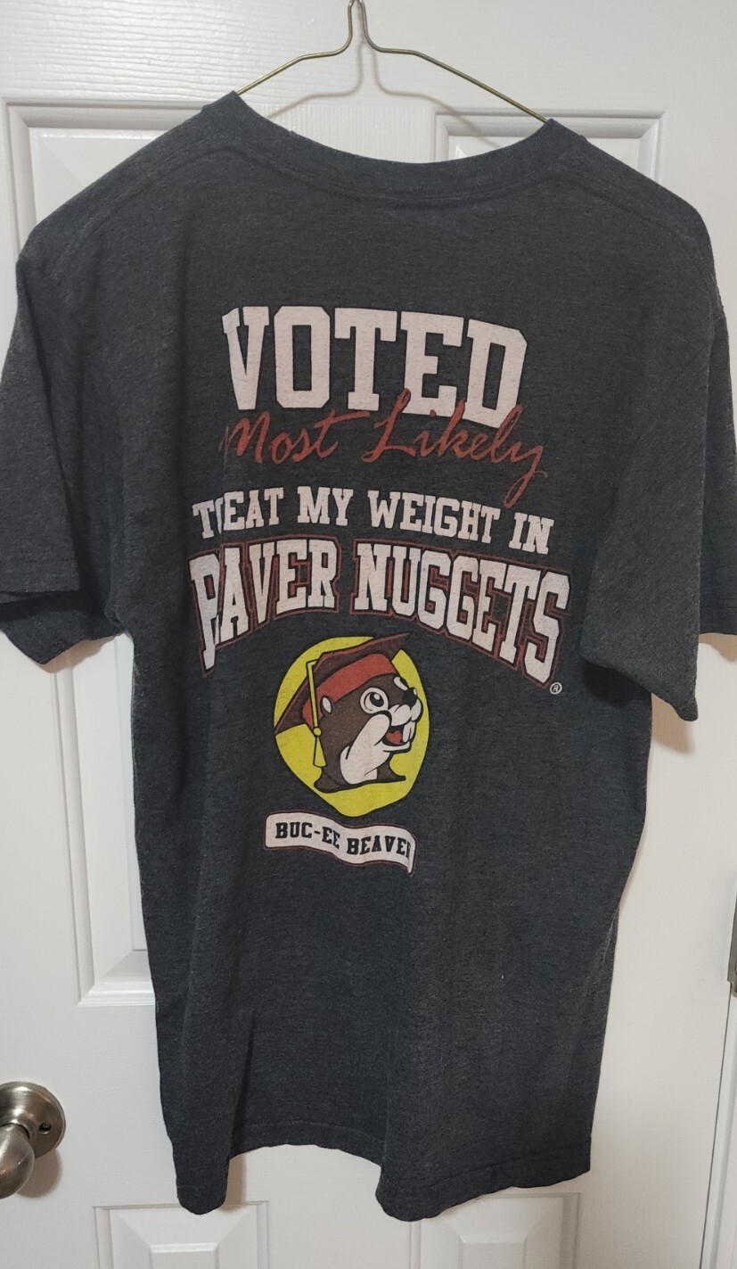 Buc-ee's 2022 Seniors T-Shirt Most Likely To Eat Weight in Beaver Nuggets Size M gallery