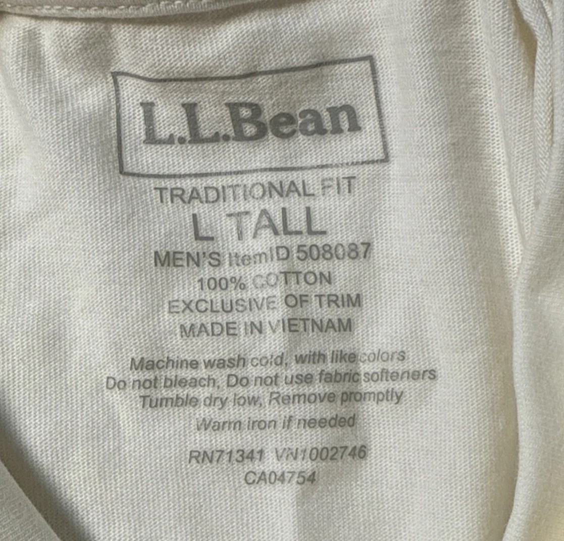 LL Bean Mens Shirt Size Large Tall White High Neck Long Sleeve Classic gallery