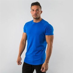 Men’s Summer Solid Color Slim Fit Cotton T-shirt Gym Bodybuilding Jogging Casual