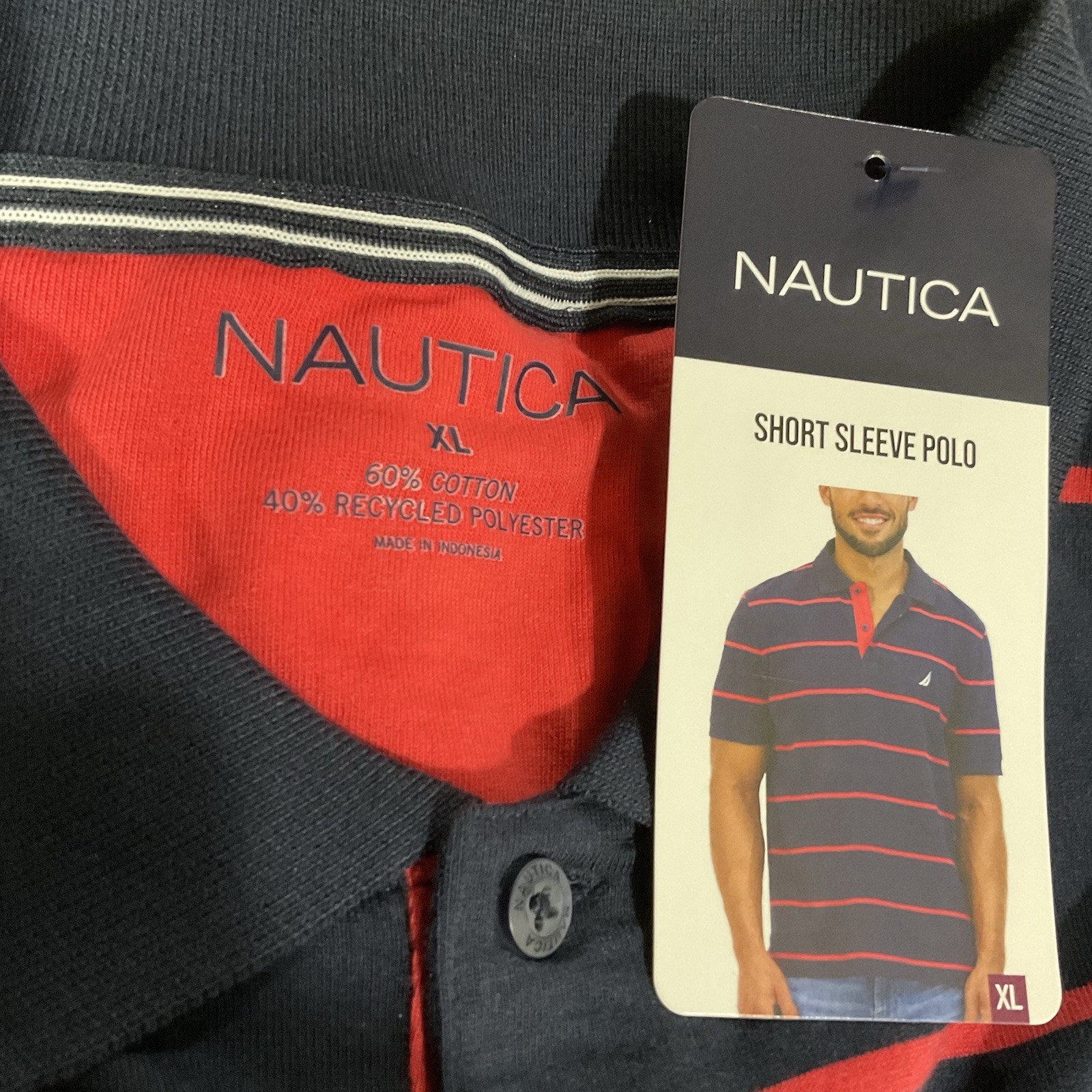 Nautica Men’s Polo Shirt (Size XL) Navy Seas, Striped, Logo gallery