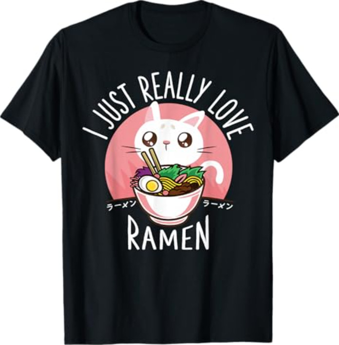 Funny Cat Ramen Anime Merch Kawaii Clothes Graphic Tees T-Shirt