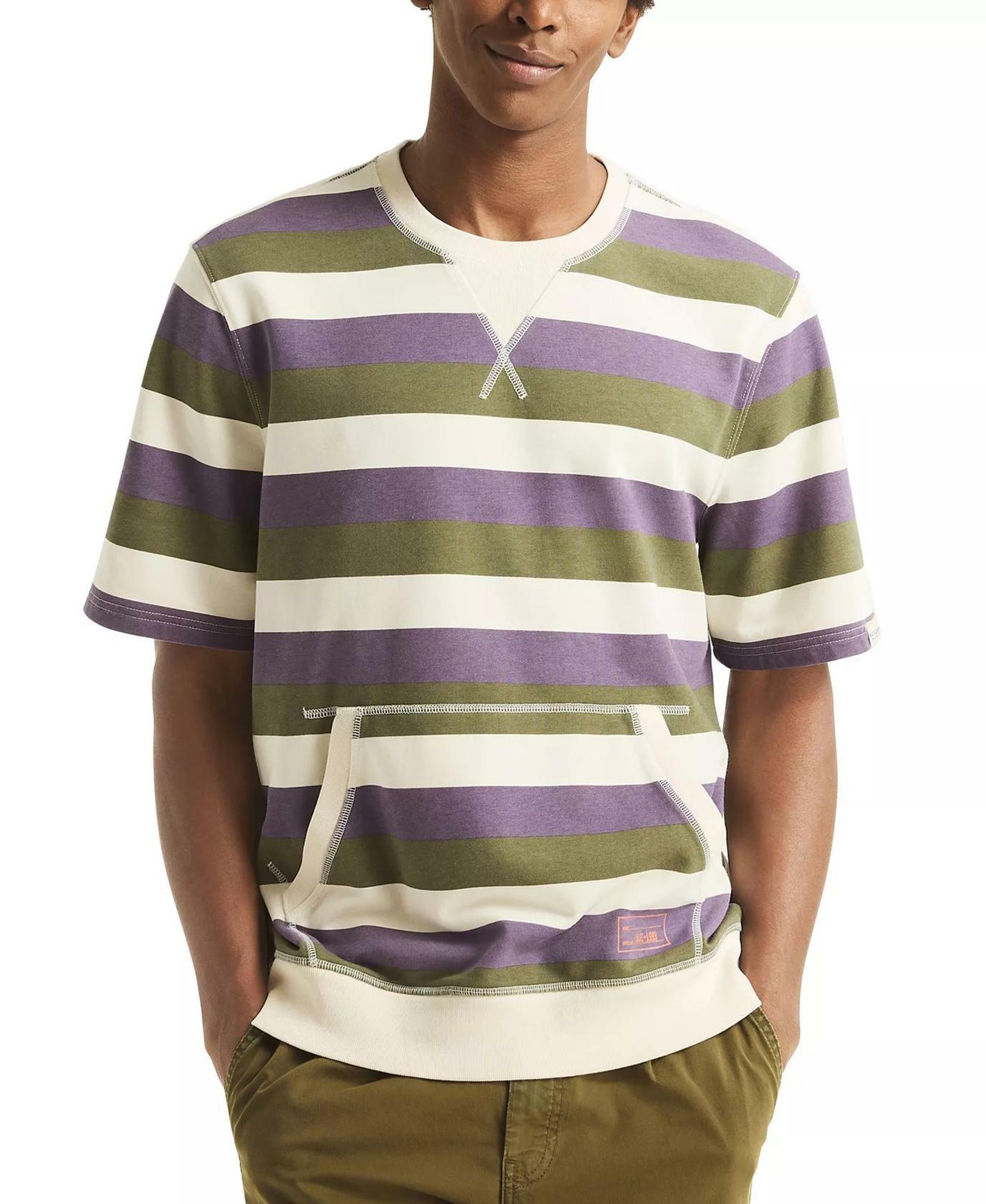 Nautica Crewneck Shirt Grape Size XL Mens Striped Kangaroo Pocket Classic Fit