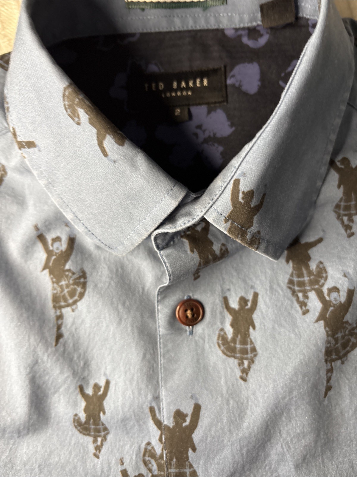 TED BAKER SHIRT SHORT SLEEVE NEW Blue Scottish Dancing print kilt S L BNWT Mens gallery