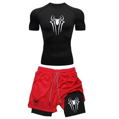 Mens Compression Set Gym Shirt Running Shorts Quick Dry Sportswear