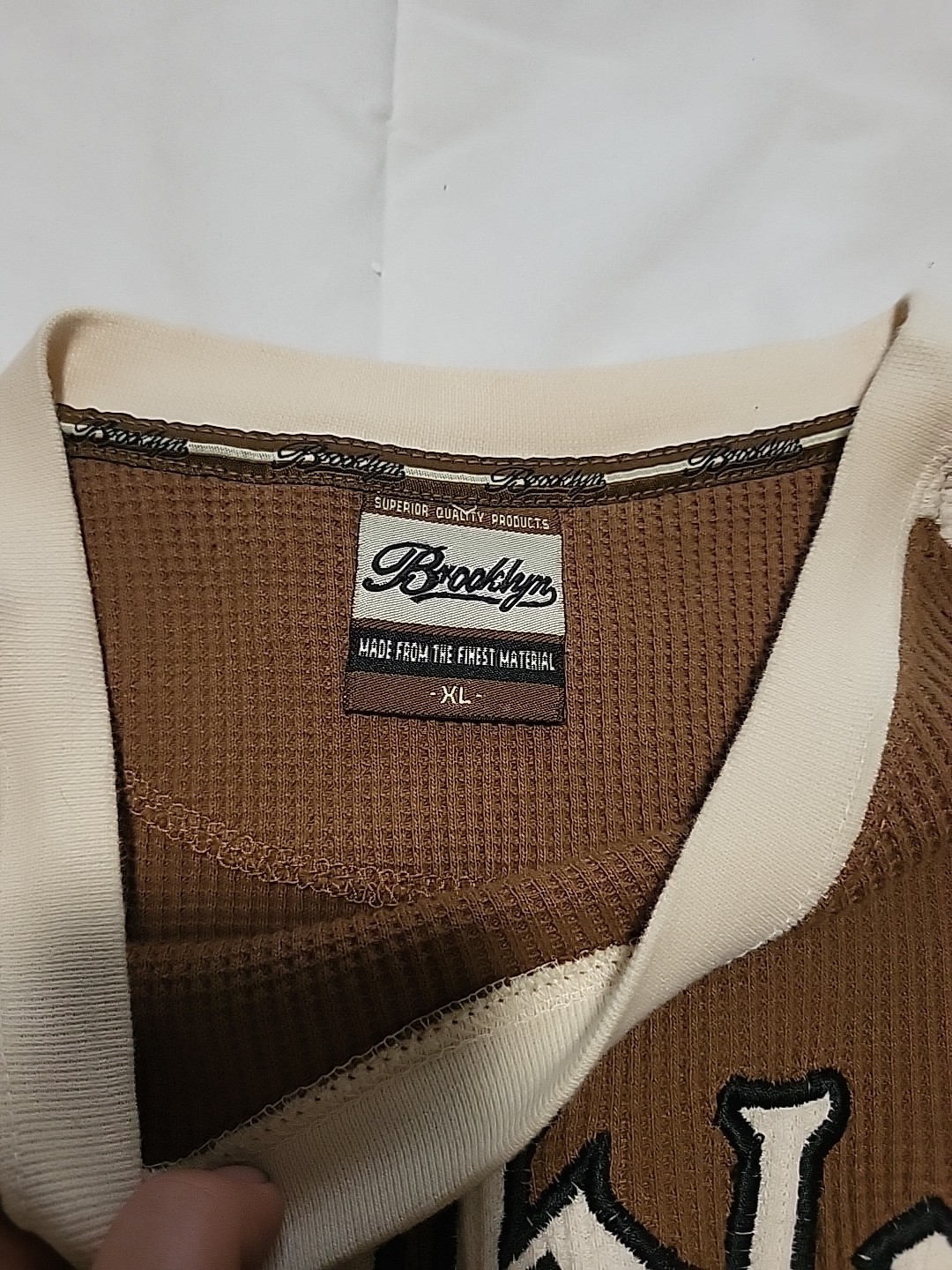 Brooklyn Xpress Brown Embroidered Y2k Vintage Waffle Knit Thermal Size XL gallery