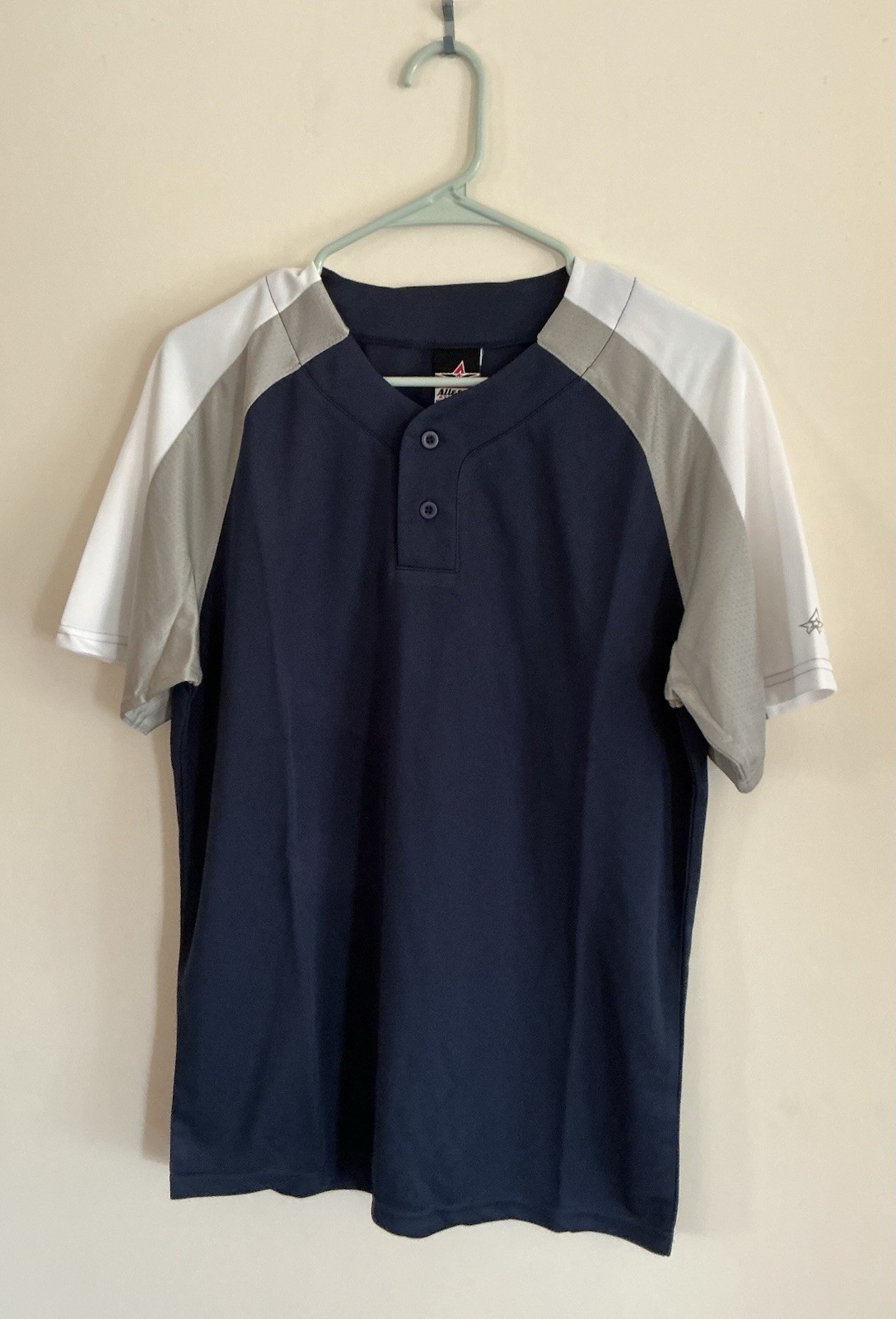 Alleson Henley 2-Button Baseball Jersey – Size Medium – Navy/White/Gray – NWT