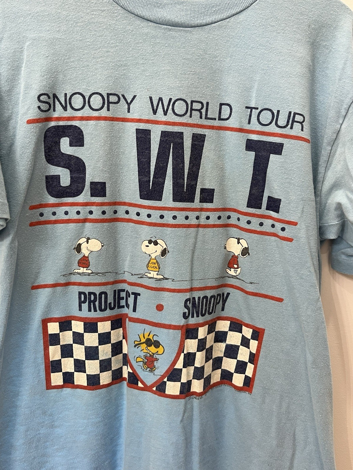 Vintage 80’s Snoopy World Tour T-Shirt Single Stitch Men’s XL Artex Light Blue gallery
