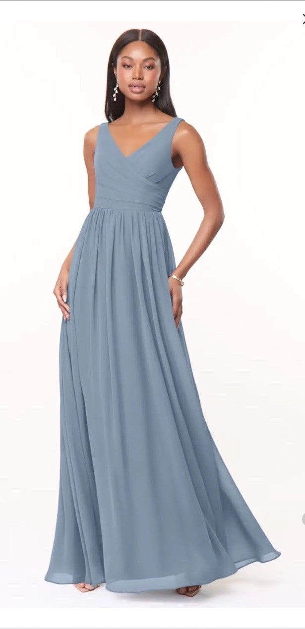 Azazie Blue Chiffon Sleeveless Bridesmaid Dress Formal Gown Regular Size A6