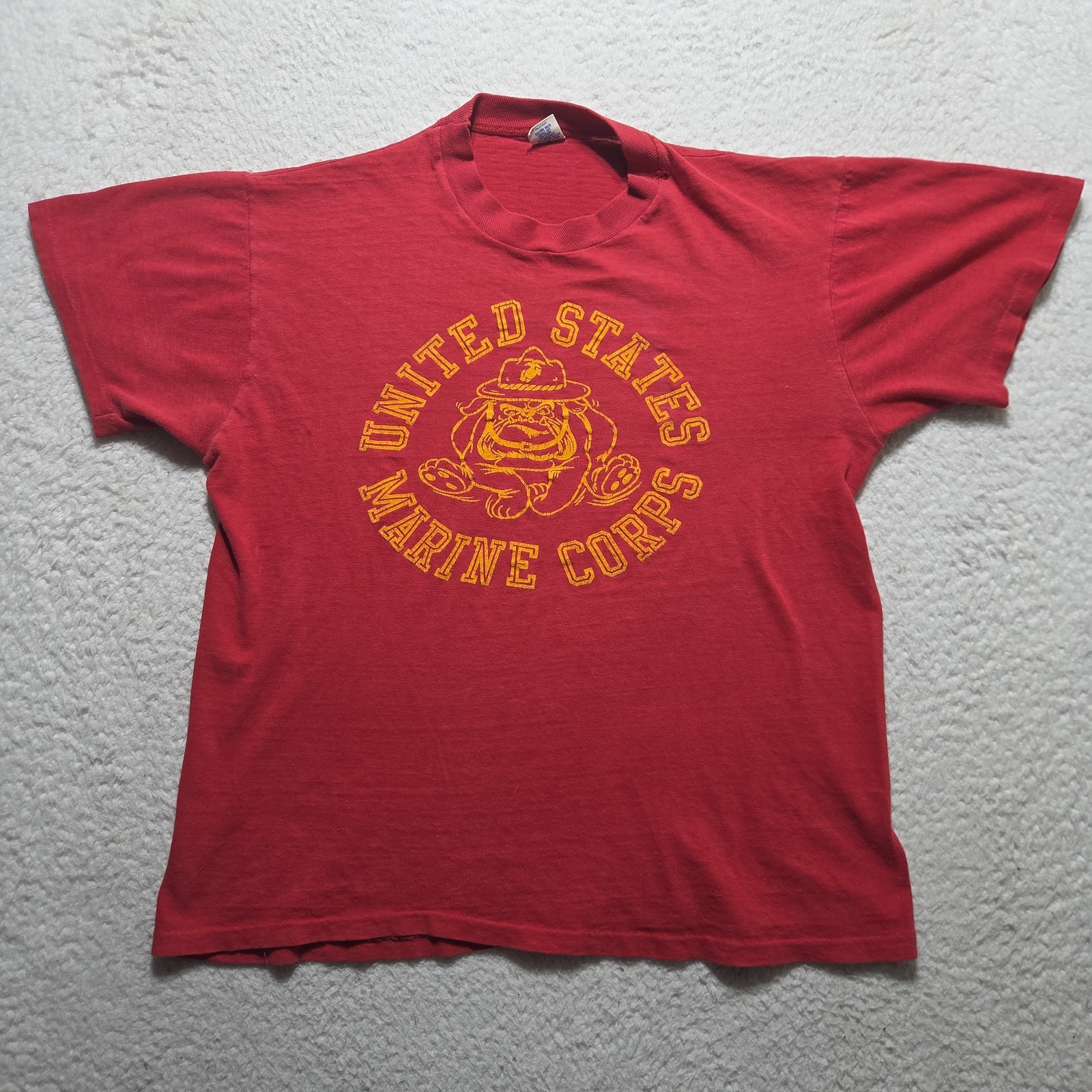 vtg 80s USMC MARINE CORPS BULLDOG 2-SIDED T-Shirt Large single stitch Distressed