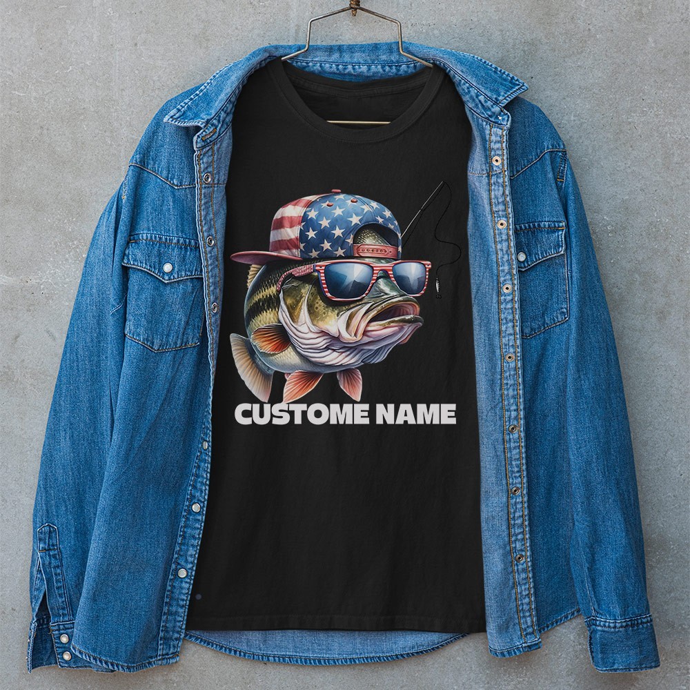 Custom Funny Fishing American Flag Unisex T-shirt | Father's Day Fishing Gifts gallery