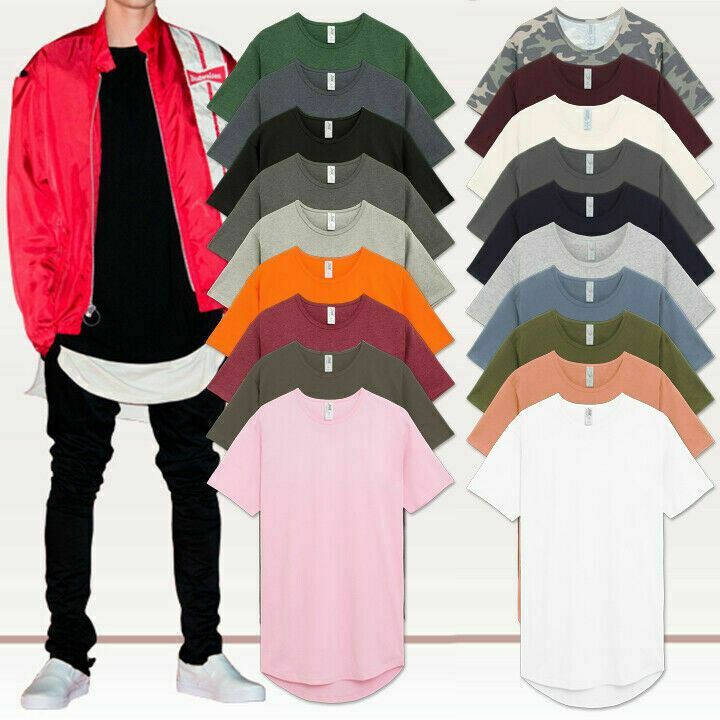 Mens BASIC HIPSTER T Shirts Casual Extended Longline Back Hip Hop Hemline Tee gallery