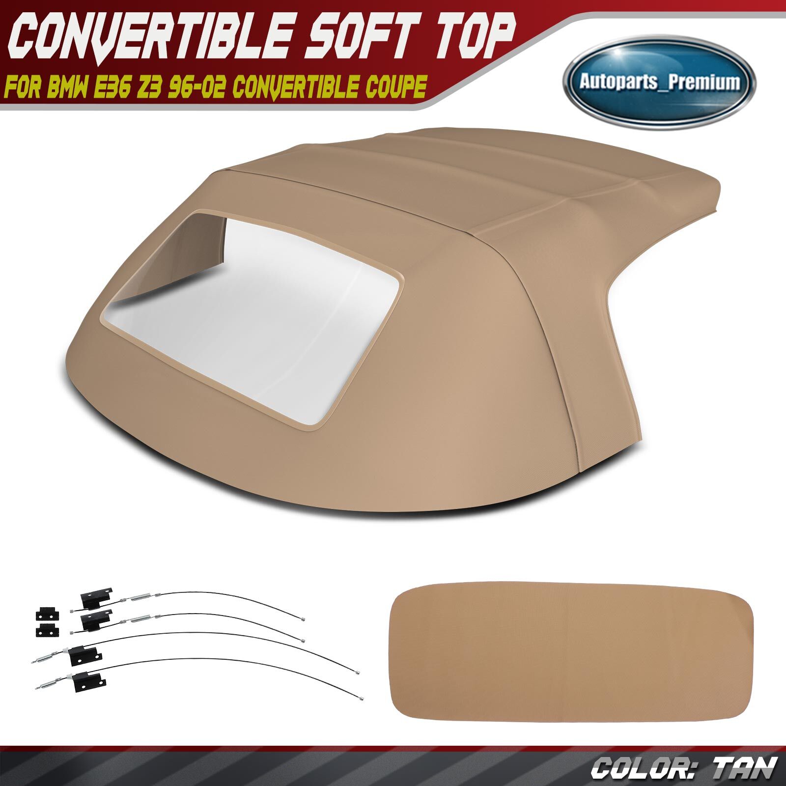 New Convertible Soft Top with Plastic Rear Window for BMW E36 Z3 1996-2002 Tan