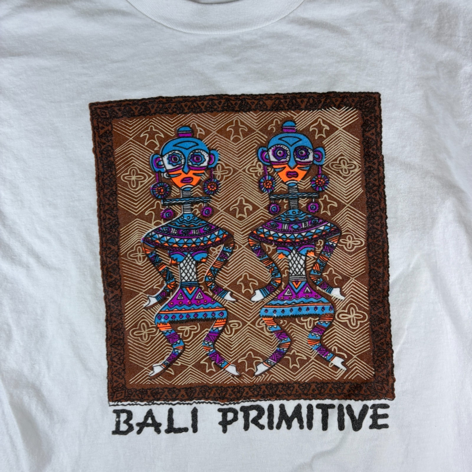 Vintage Bali Primitive Designs T-Shirt Men Large White Tribal Art Graphic Cotton gallery