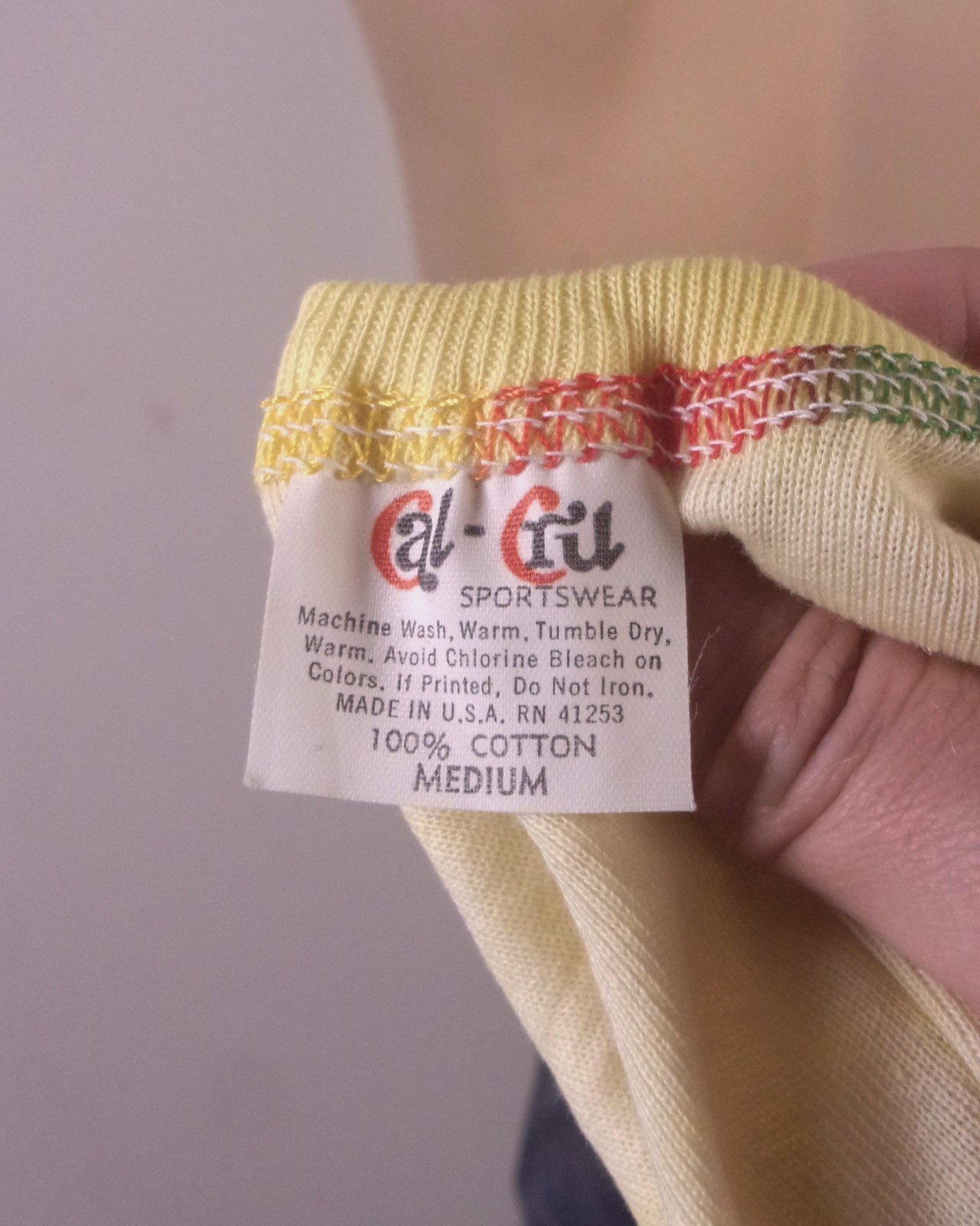 vintage 70s Cal-Cru NWOT Tank Top T-Shirt Rainbow Stitch soft thin USA sz M gallery